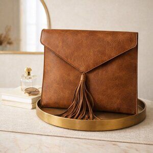 Charleston Brown Leather Tassel Clutch- Like New Condition